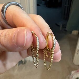 Express Gold Hoop and Chain Jeweled Earrings